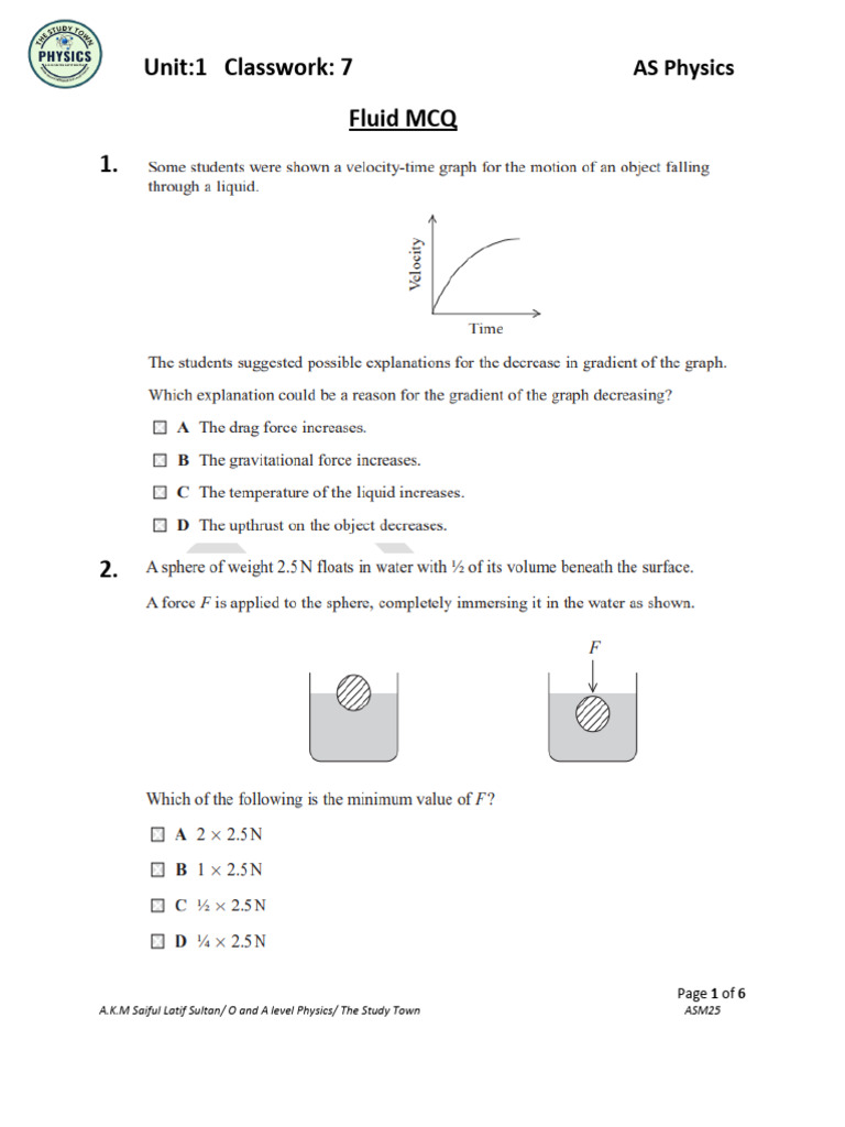 CW 7 On Fluids QP | PDF