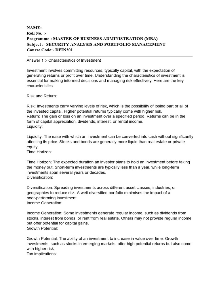Security Analysis and Portfolio Management | PDF | Investing ...