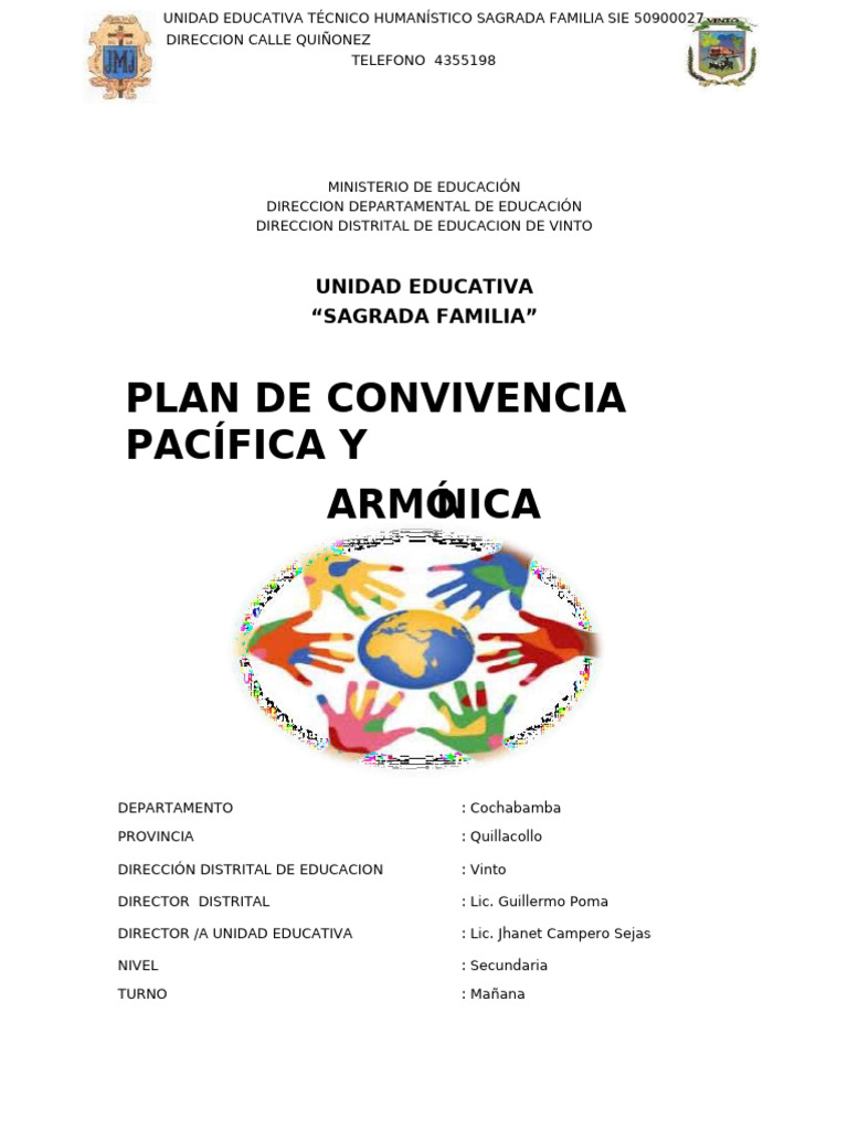 Plan de Convivencia Pacífica 2025 | PDF | Maestros | Comunidad