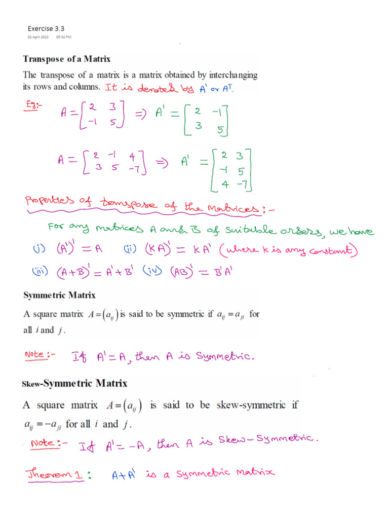 Ch-3 - Ex3.3 - Matrices | PDF