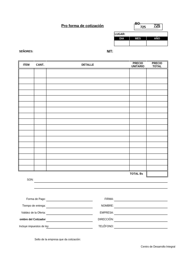 Formato Proforma de Cotización | PDF