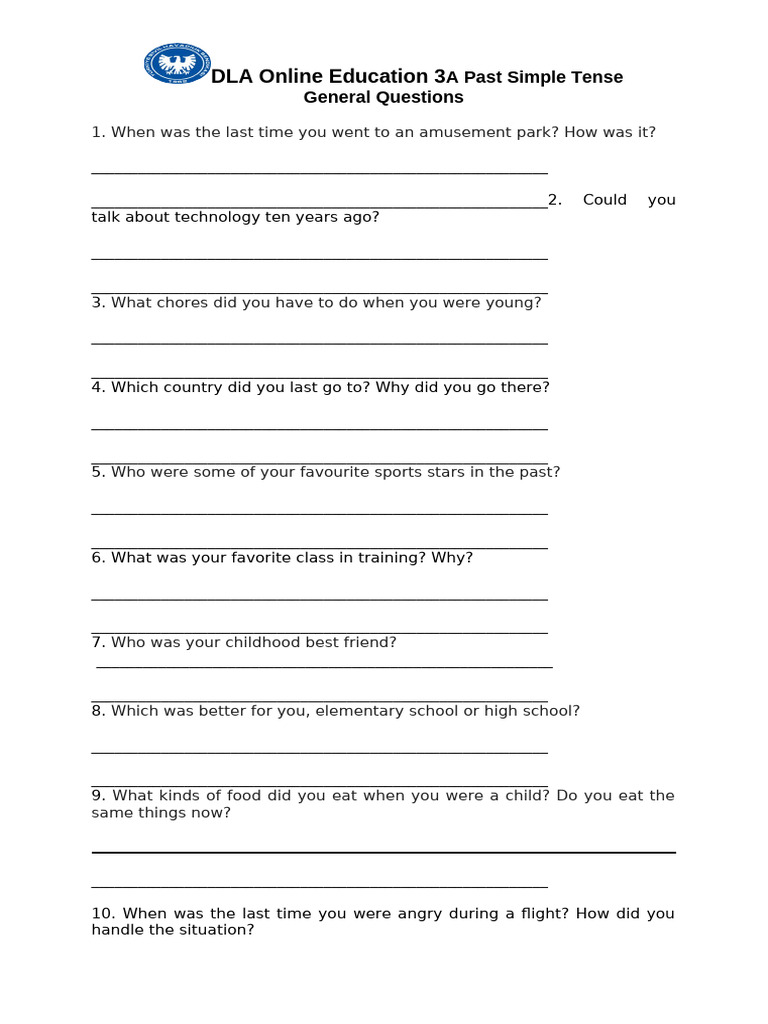 DLA Online Education 3A Past Simple General Questions | PDF | Virology ...