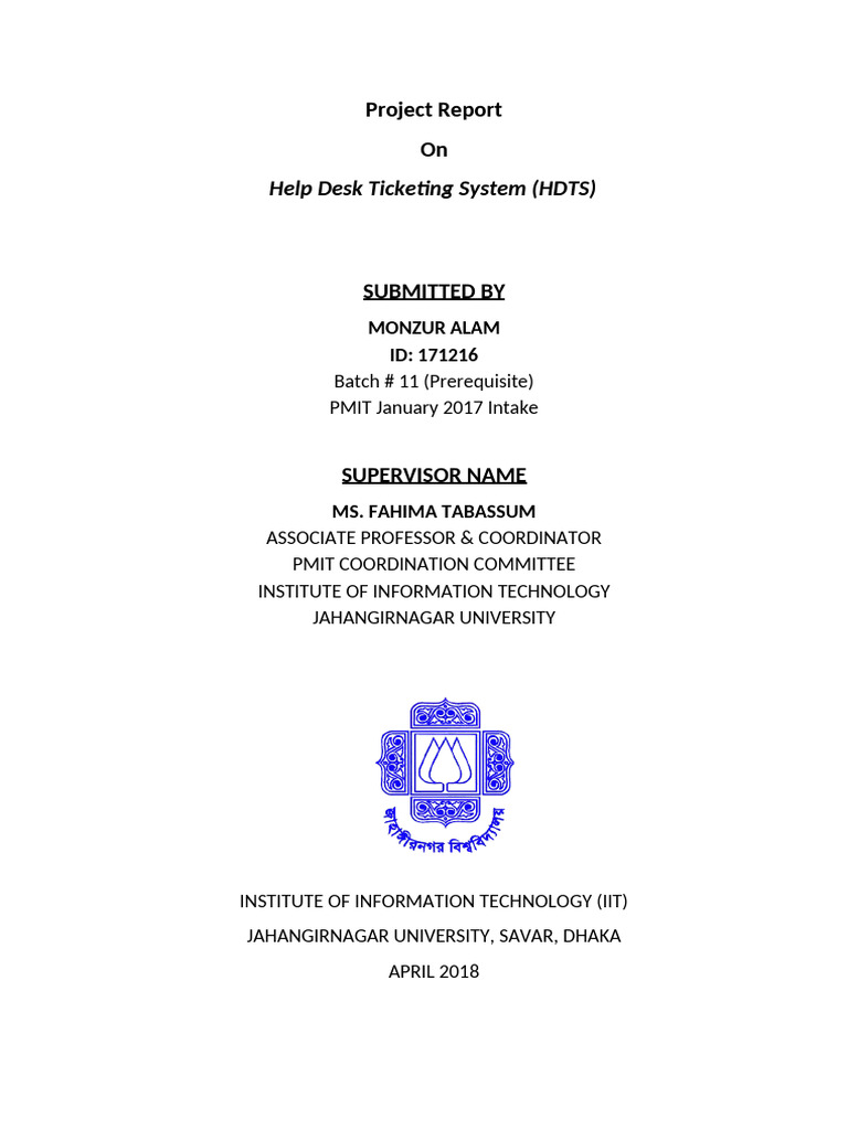 Help Desk Ticketing System Project Report | PDF | Databases | Project ...