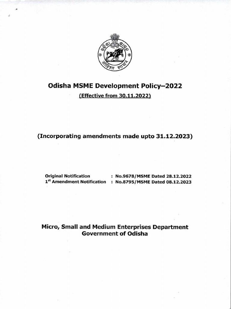 Odisha MSME Development Policy 2022 | PDF | Small And Medium Sized ...