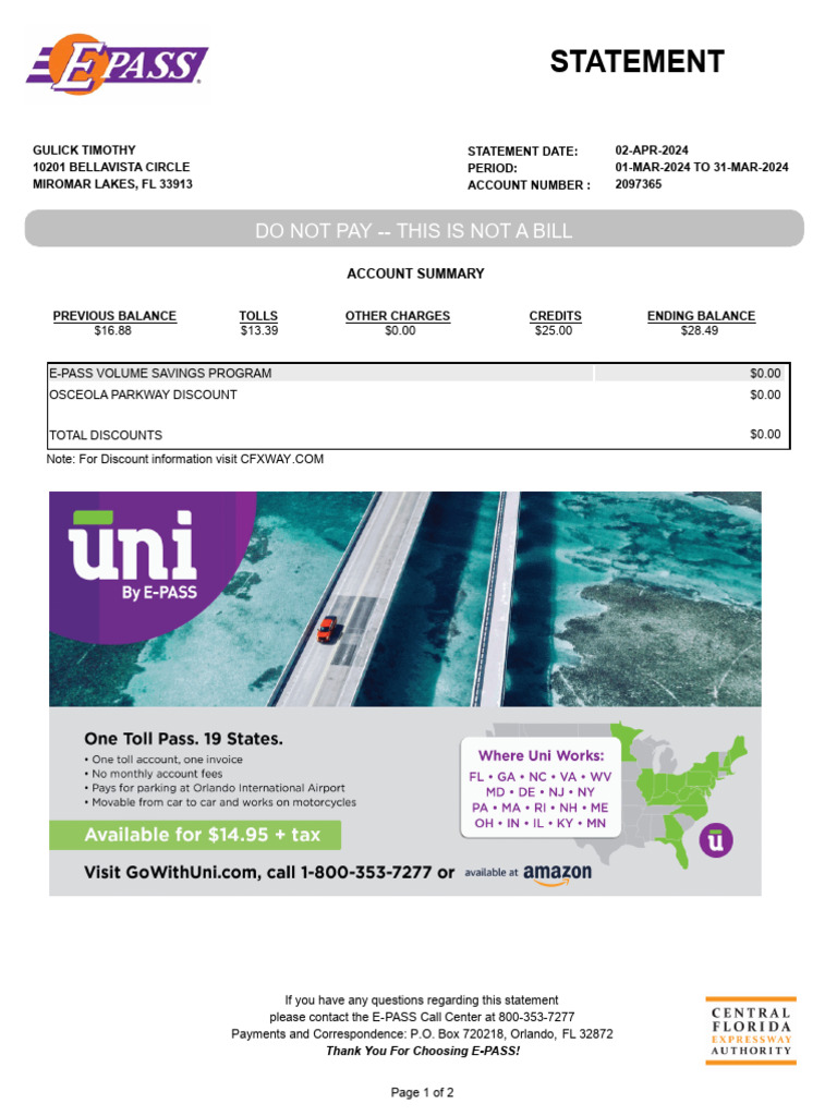 E-PASS Account Statement Summary | PDF | Land Transport | Transport