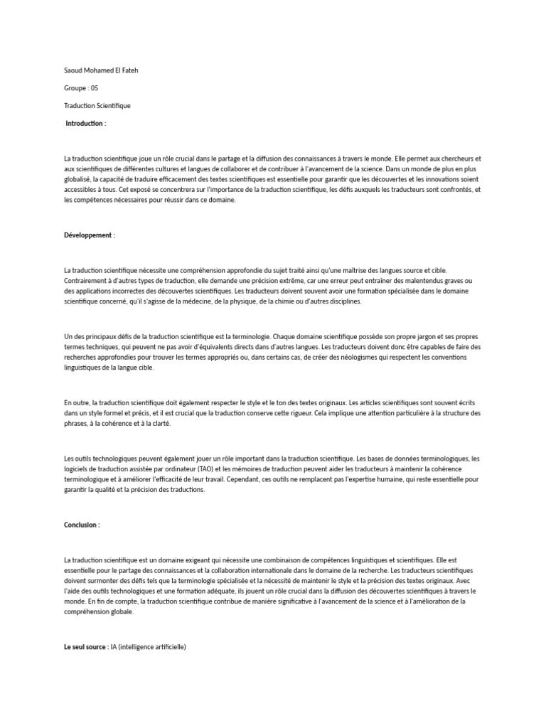 Importance de la Traduction Scientifique | PDF | Traductions ...