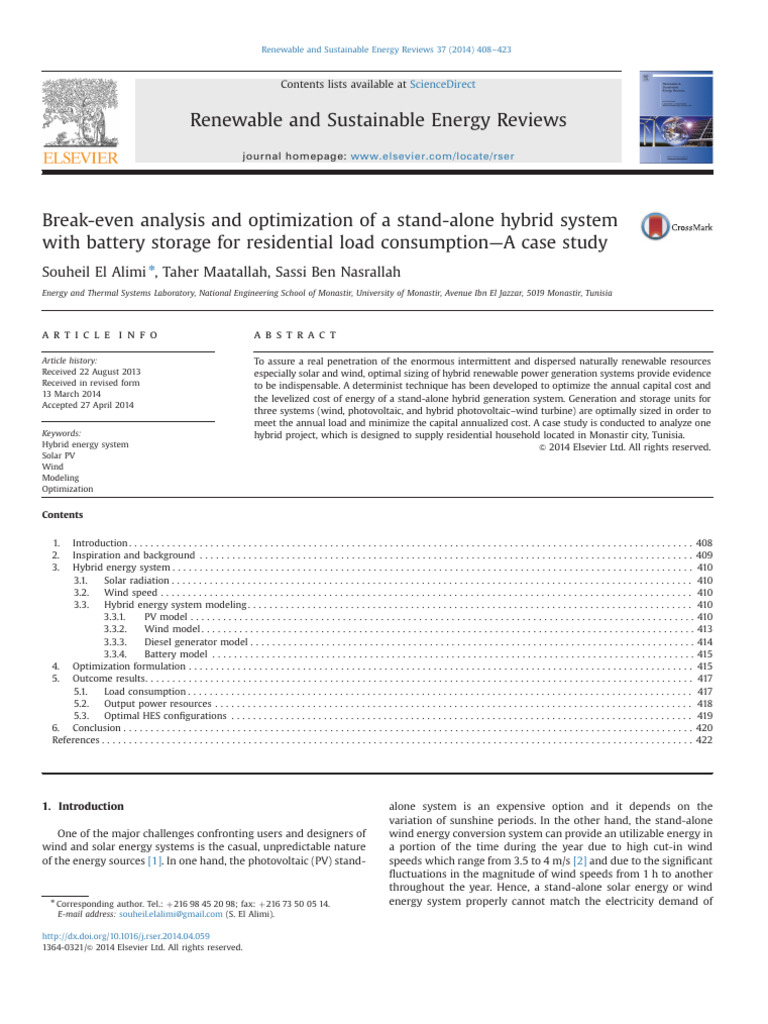 Hybrid Renewable Energy System Optimization | PDF | Photovoltaics ...