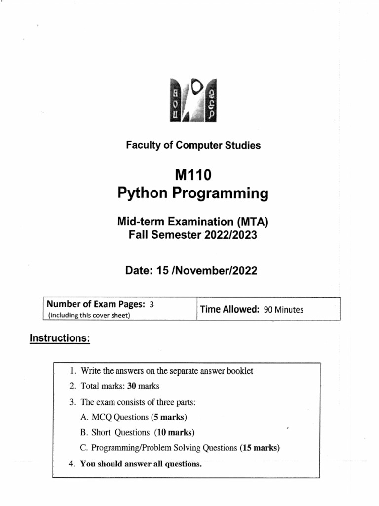 M110 MTA Fall 2022-2023 | PDF