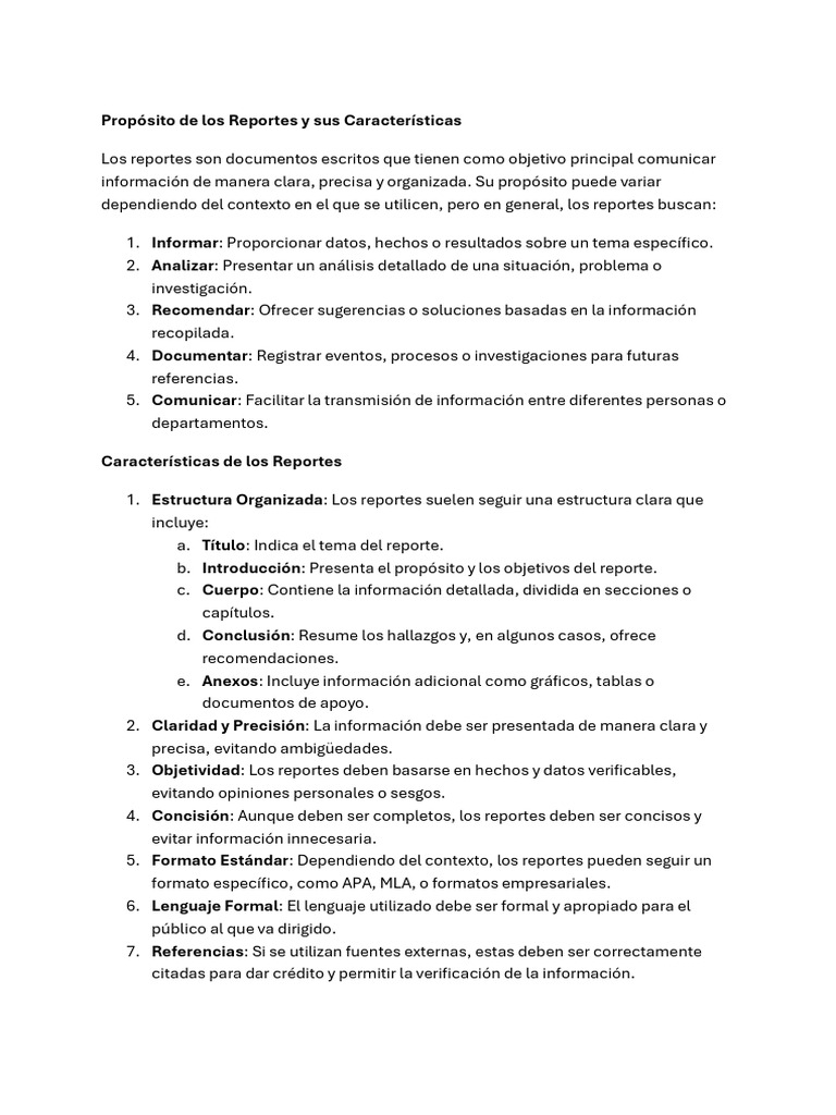 Características Clave de los Reportes | PDF