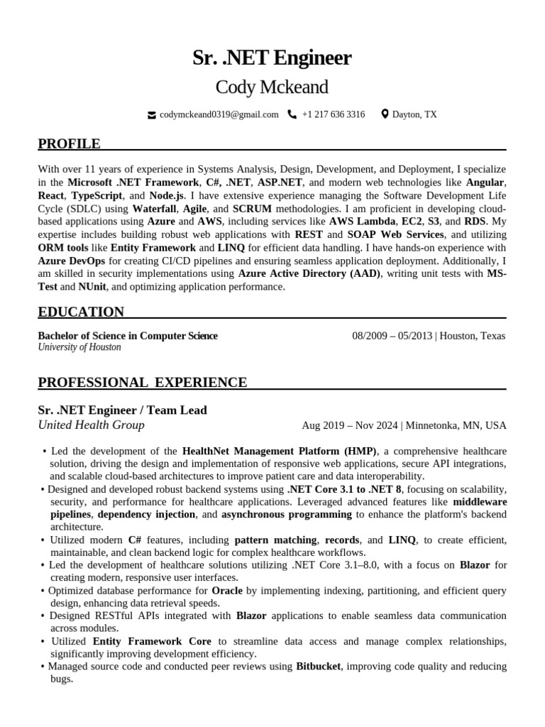 Senior .NET Engineer Profile Summary | PDF | Microsoft Azure | Databases