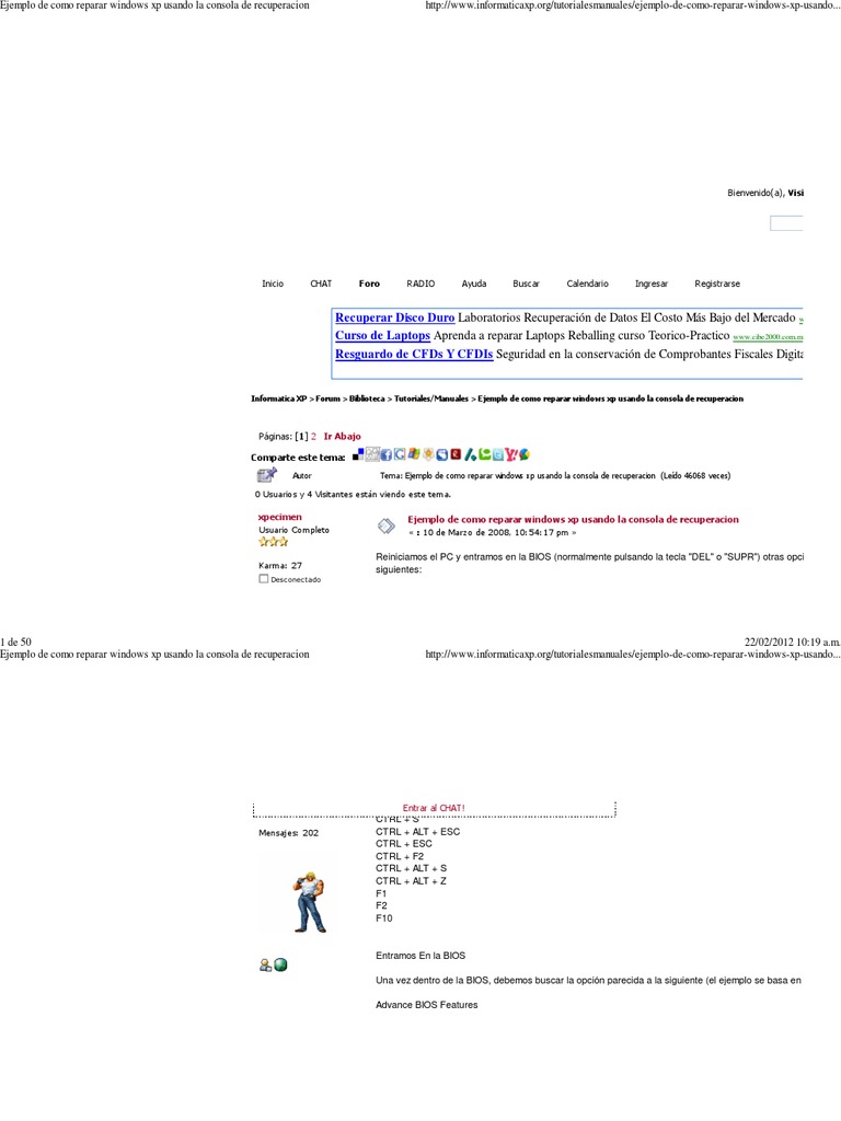 Ejemplo de Como Reparar Windows XP Usando Consola de Recuperacion | PDF | Windows Microsoft