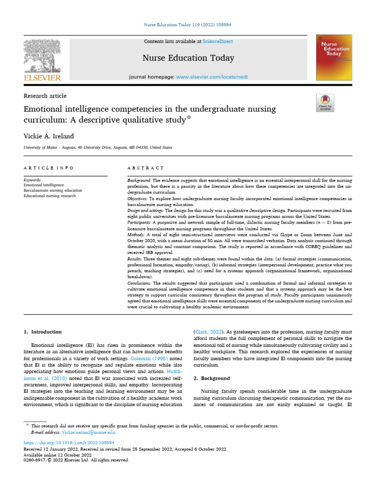 Integrating Emotional Intelligence in Nursing Curriculum | PDF ...