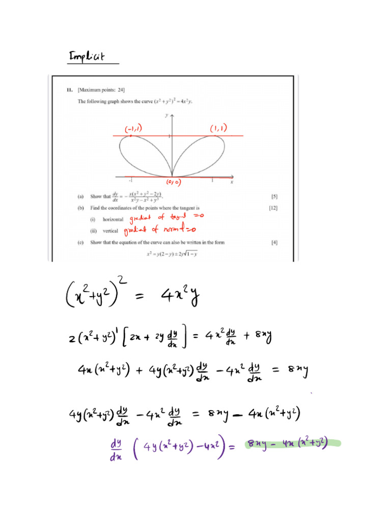 Implicit Differentiation Exercises | PDF | Tangent | Derivative
