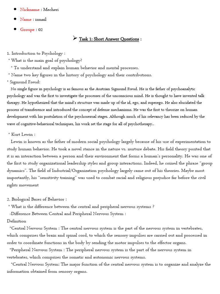 Psychology Concepts and Key Figures | PDF | Nervous System | Central ...
