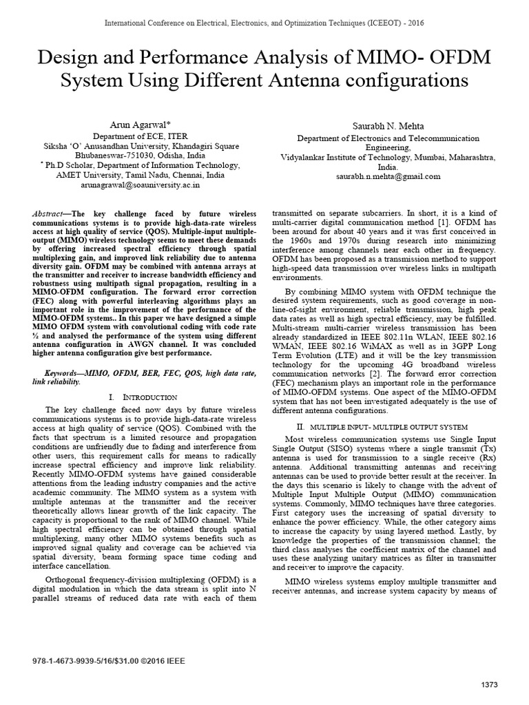 MIMO-OFDM System Performance Analysis | PDF | Mimo | Orthogonal ...