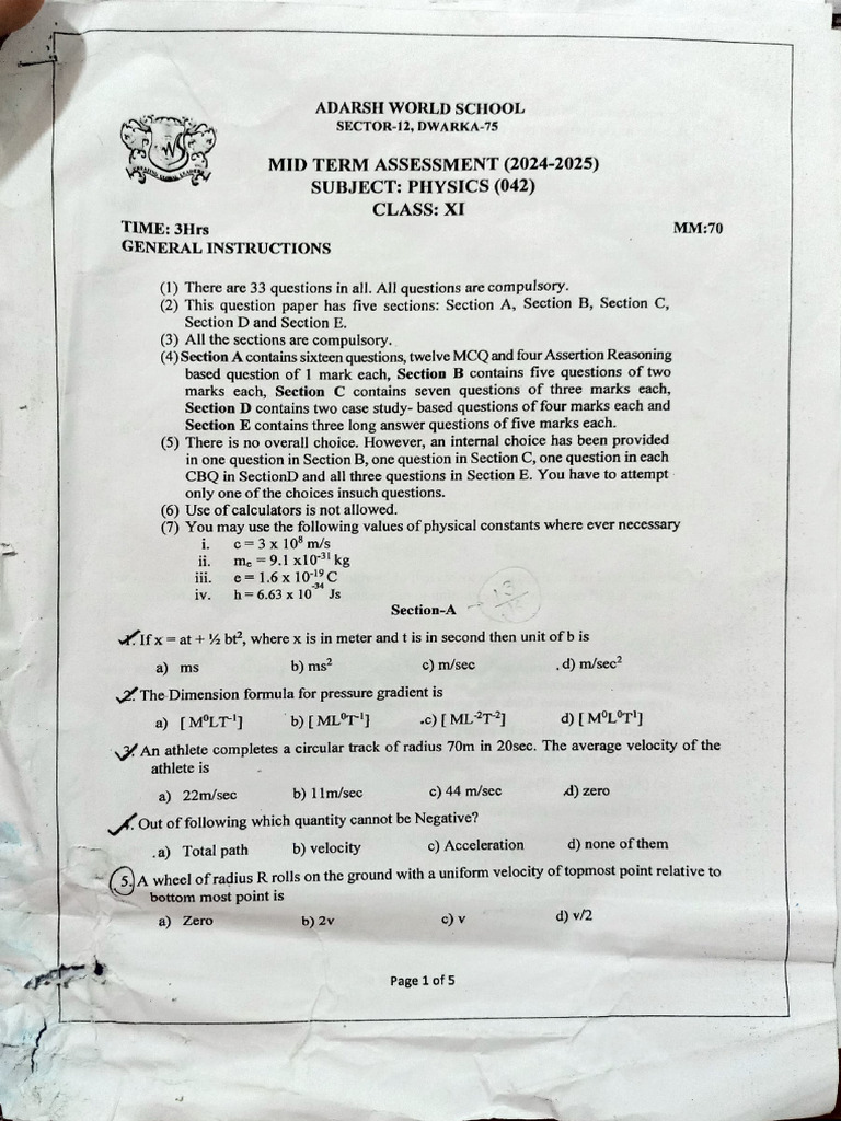Physics Question Paper | PDF | Acceleration | Velocity