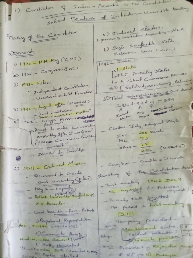 Constitution of India Hand Note | PDF