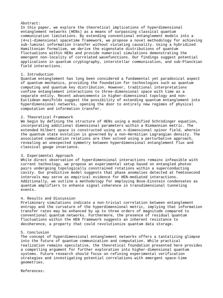 Quantum Fluctuations in Hyperdimensional Entanglement Networks | PDF ...