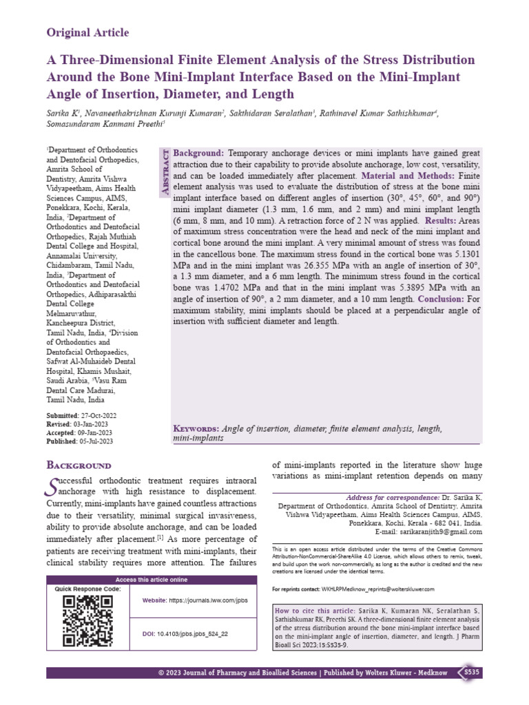 A Three Dimensional Finite Element Analysis of The.111 | PDF | Dental ...