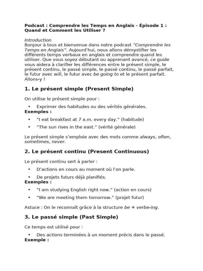 Maîtriser les Temps en Anglais | PDF | Grammaire anglaise | Linguistique