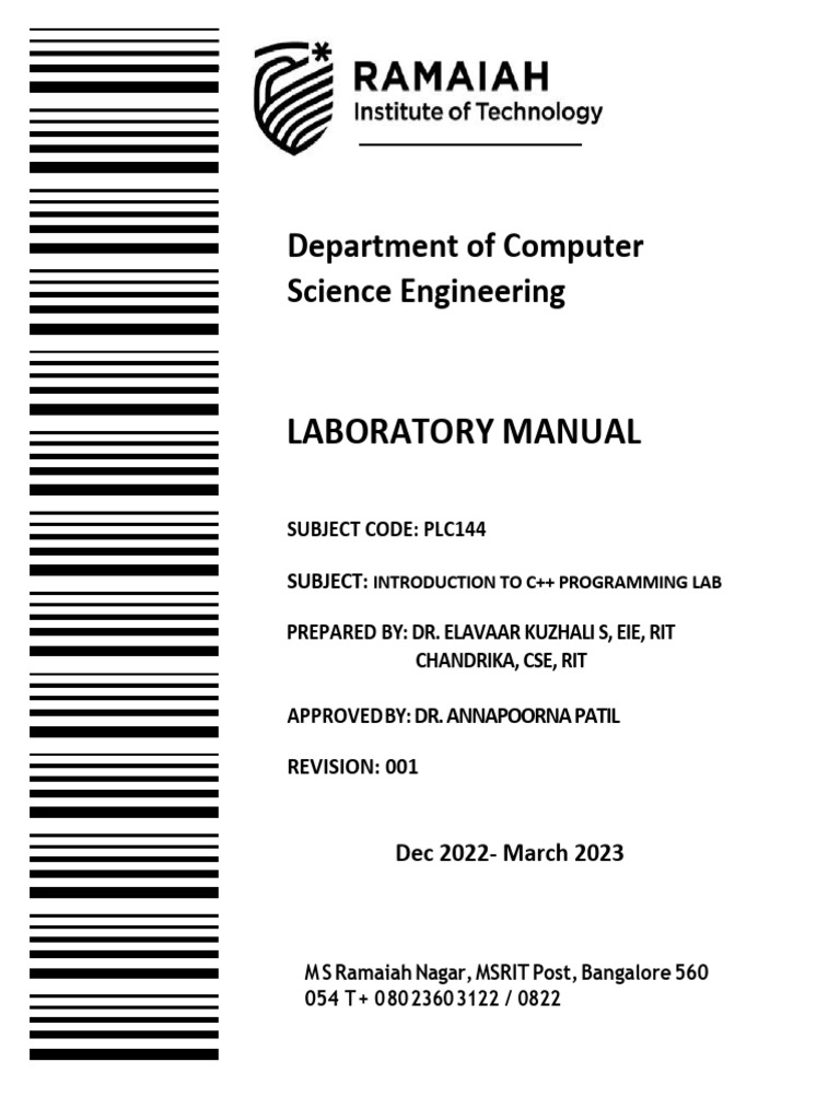 C++ Programming Lab Manual PLC144 | PDF | Namespace | Object Oriented ...