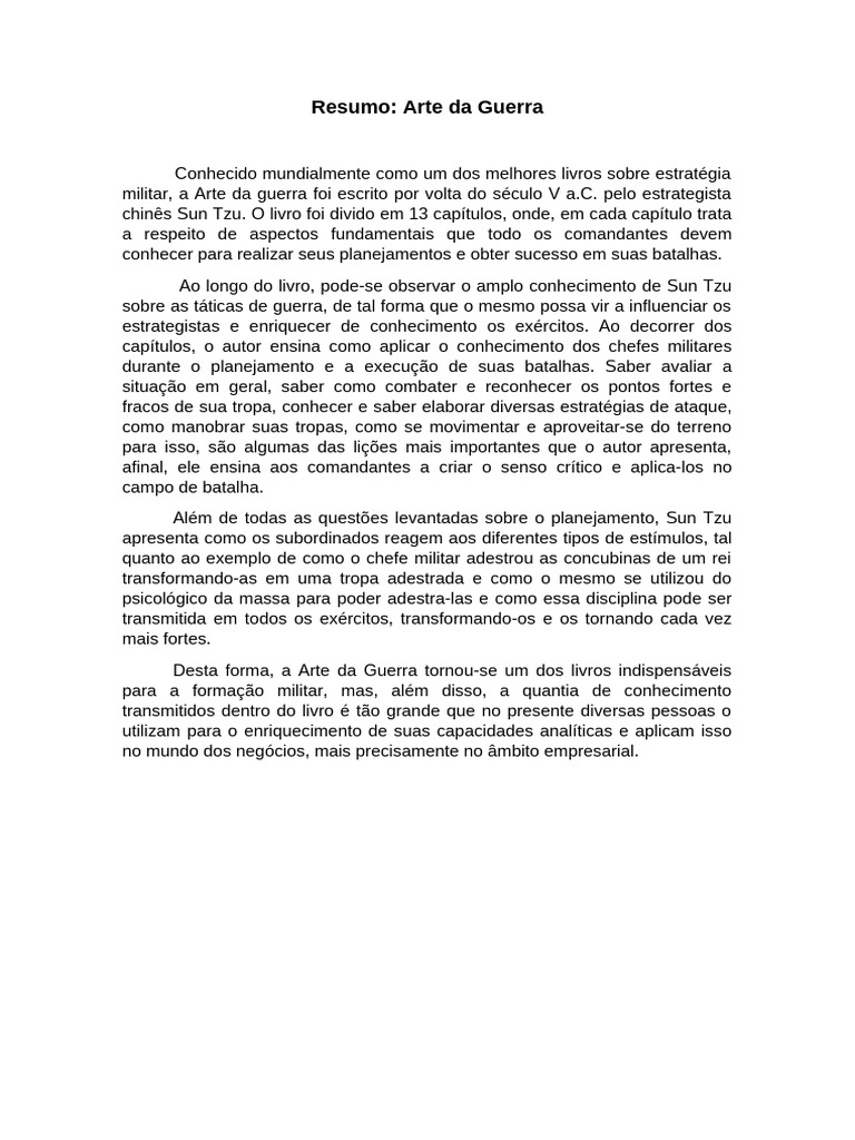Resumo da Arte da Guerra de Sun Tzu | PDF