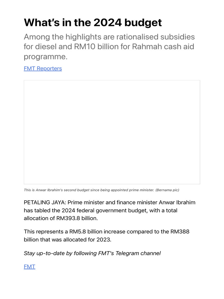What's in The 2024 Budget - Free Malaysia Today (FMT) | PDF | Cost Of ...