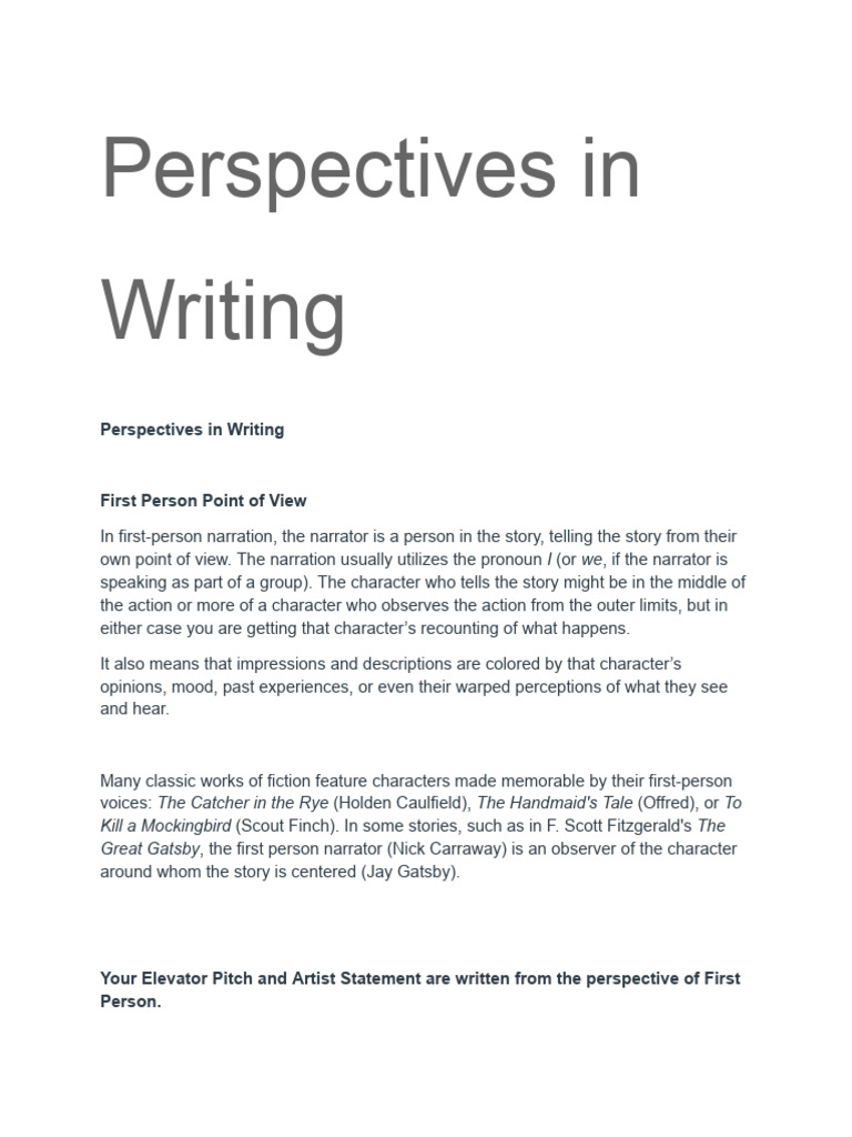 Types of Writing Perspectives Explained | PDF | Narration | Novels