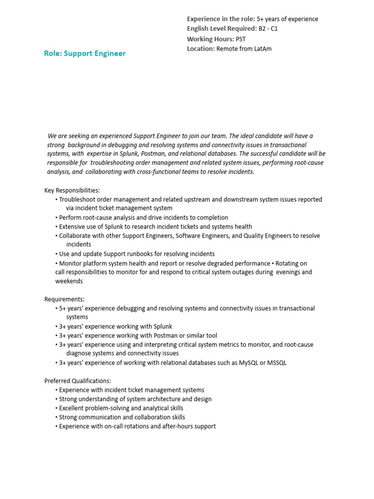 Remote Support Engineer Role - LatAm | PDF