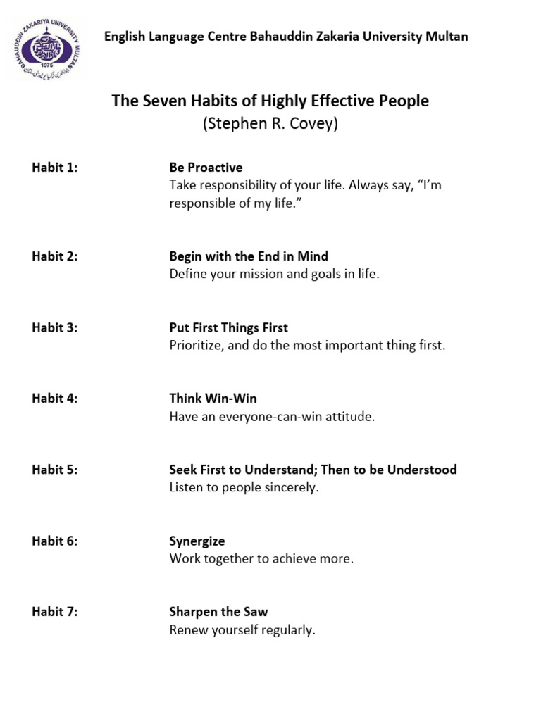 Seven Habits of Highly Effective People | PDF