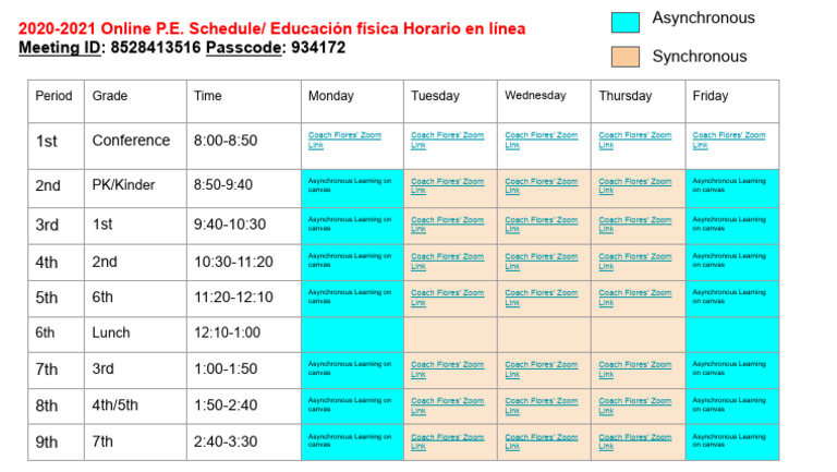 Online P.E. Schedule 2020-2021 | PDF