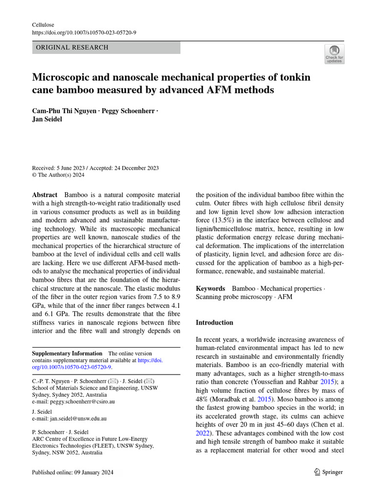 Microscopic and Nanoscale Mechanical Properties of Tonkin Cane Bamboo ...