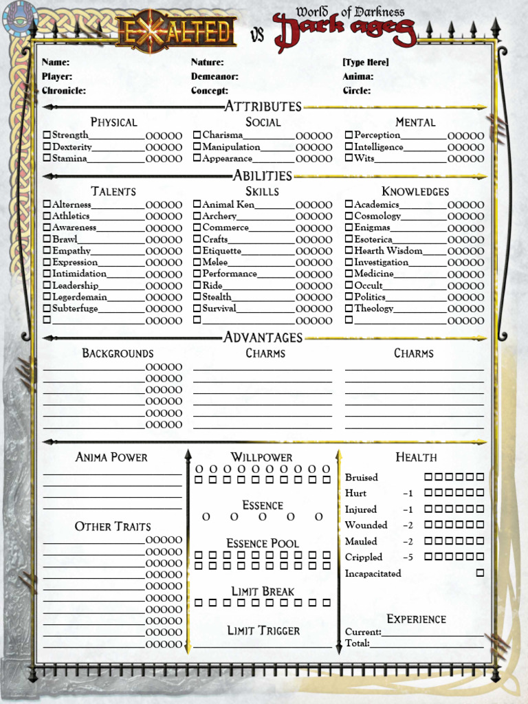 Character Sheet Template for RPGs | PDF