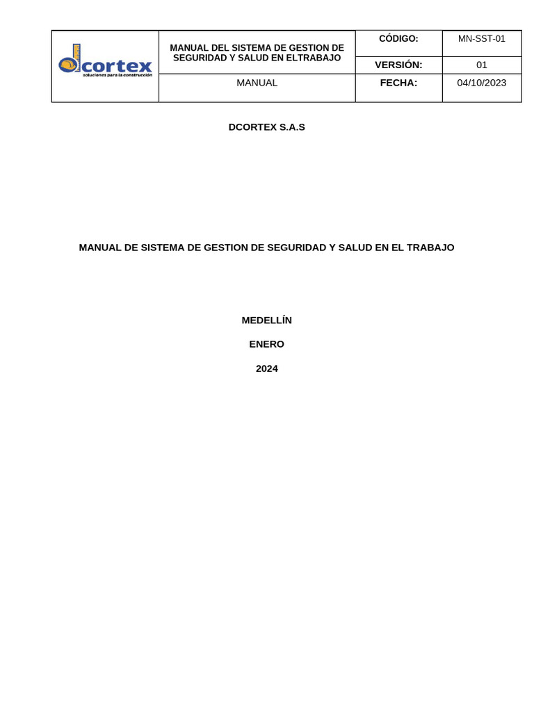 MANUAL DE SEGURIDAD Y SALUD EN EL TRABAJO 001 | PDF | Seguridad y salud ...