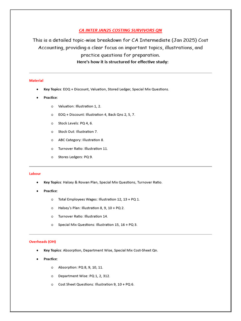 CA Inter Jan 2025 Cost Accounting Guide | PDF | Business | Economies