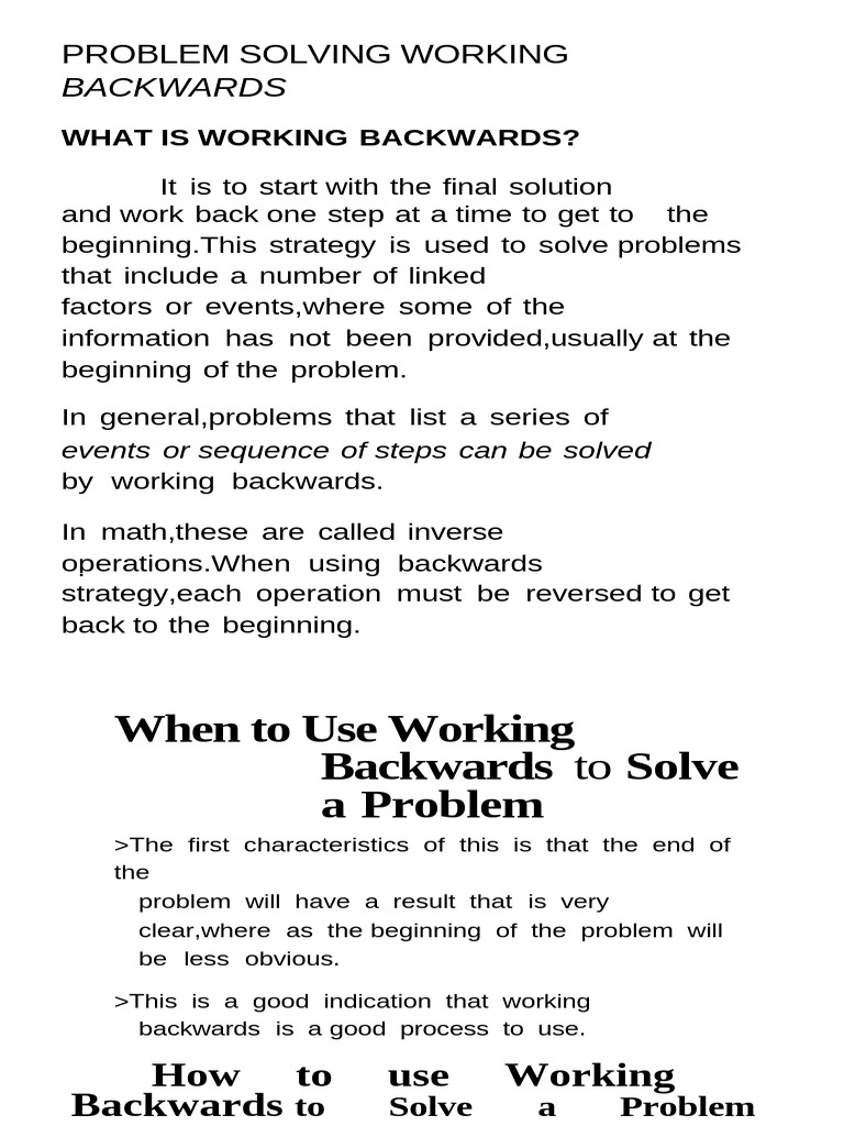 Problem Solving: Working Backwards in Math | PDF | Mathematics