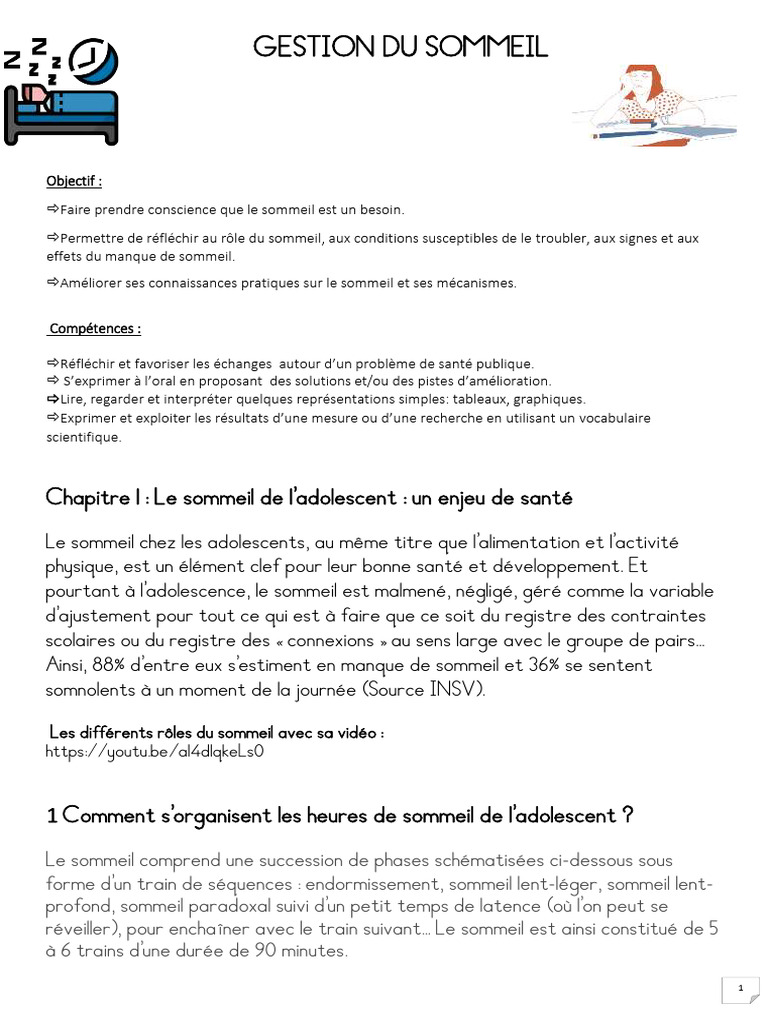 Gestion du sommeil chez les adolescents | PDF | Sommeil | Sciences ...
