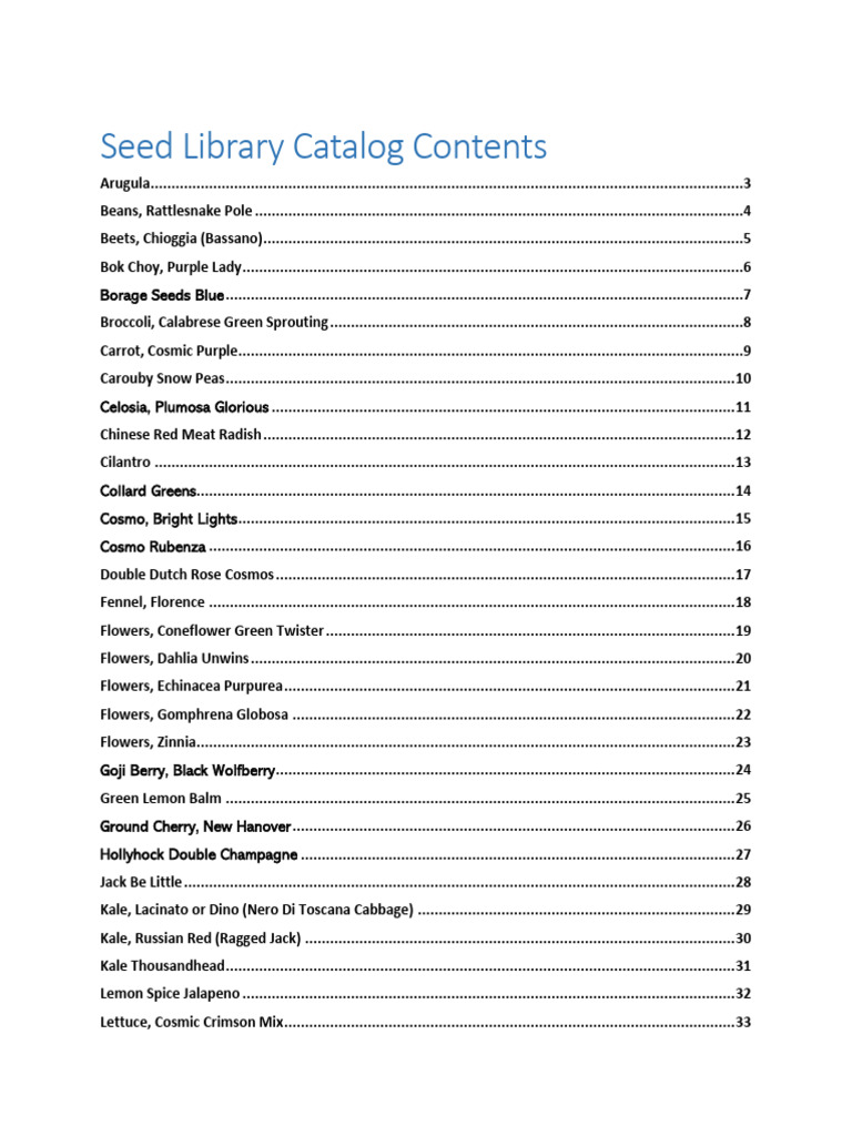 Comprehensive Seed Library Catalog | PDF | Plants | Vegan Cuisine