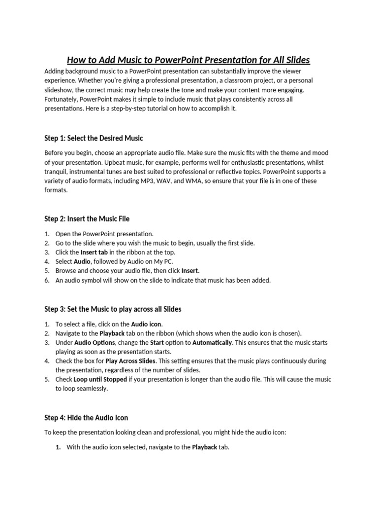 How to Add Music to PowerPoint Presentation for All Slides | PDF ...