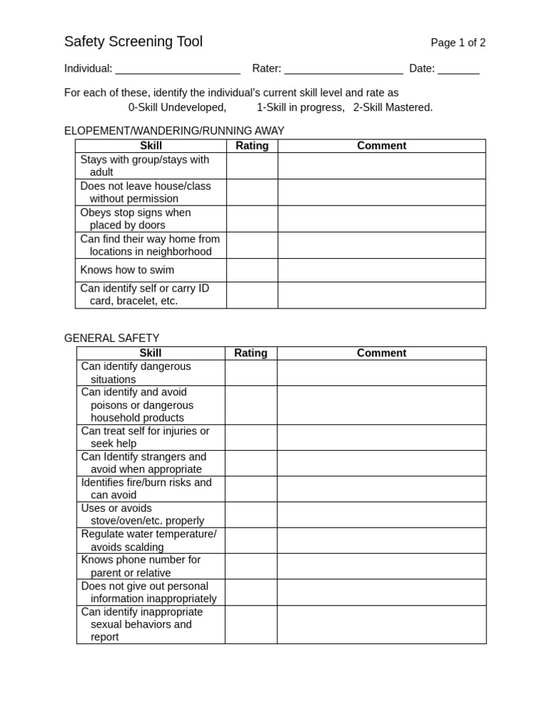 Safety Screening Tool | PDF