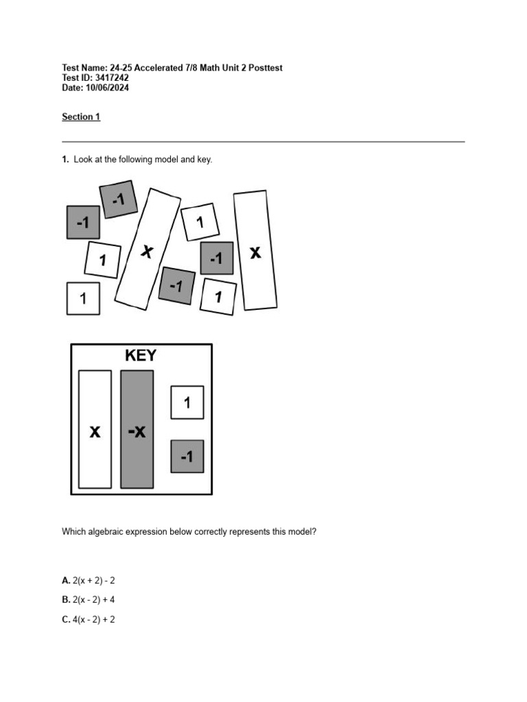 7/8 Math Unit 2 Posttest Overview | PDF