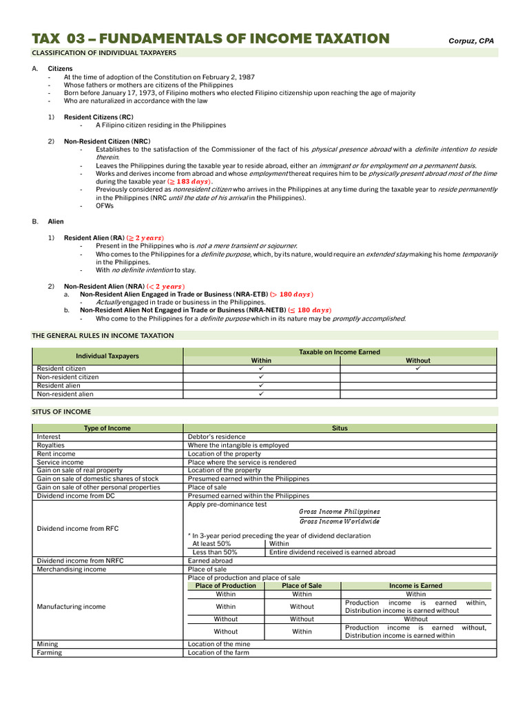 TAX 03 - Fundamentals of Income Taxation | PDF | Taxes | Income