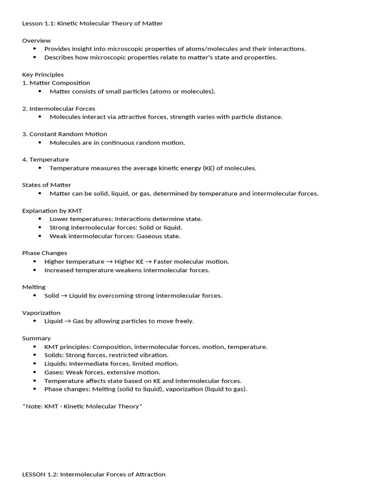 Kinetic Molecular Theory and Intermolecular Forces | PDF ...