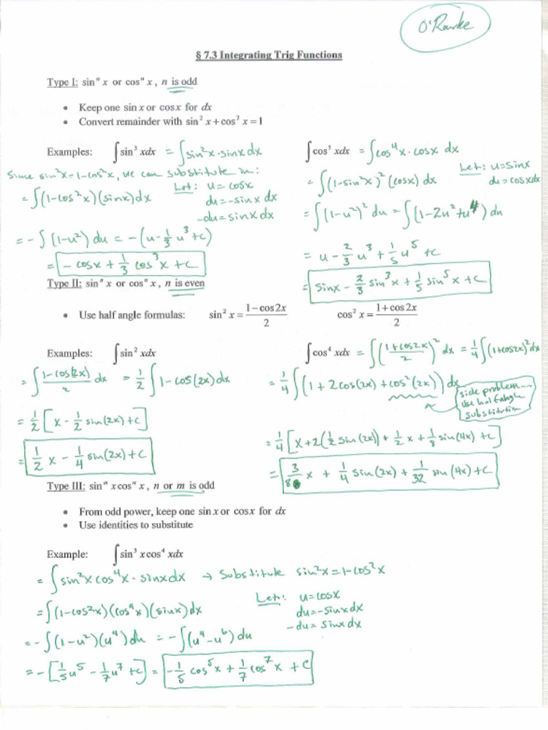 7 3+Notes+-+Integrating+Trig+Functions | PDF
