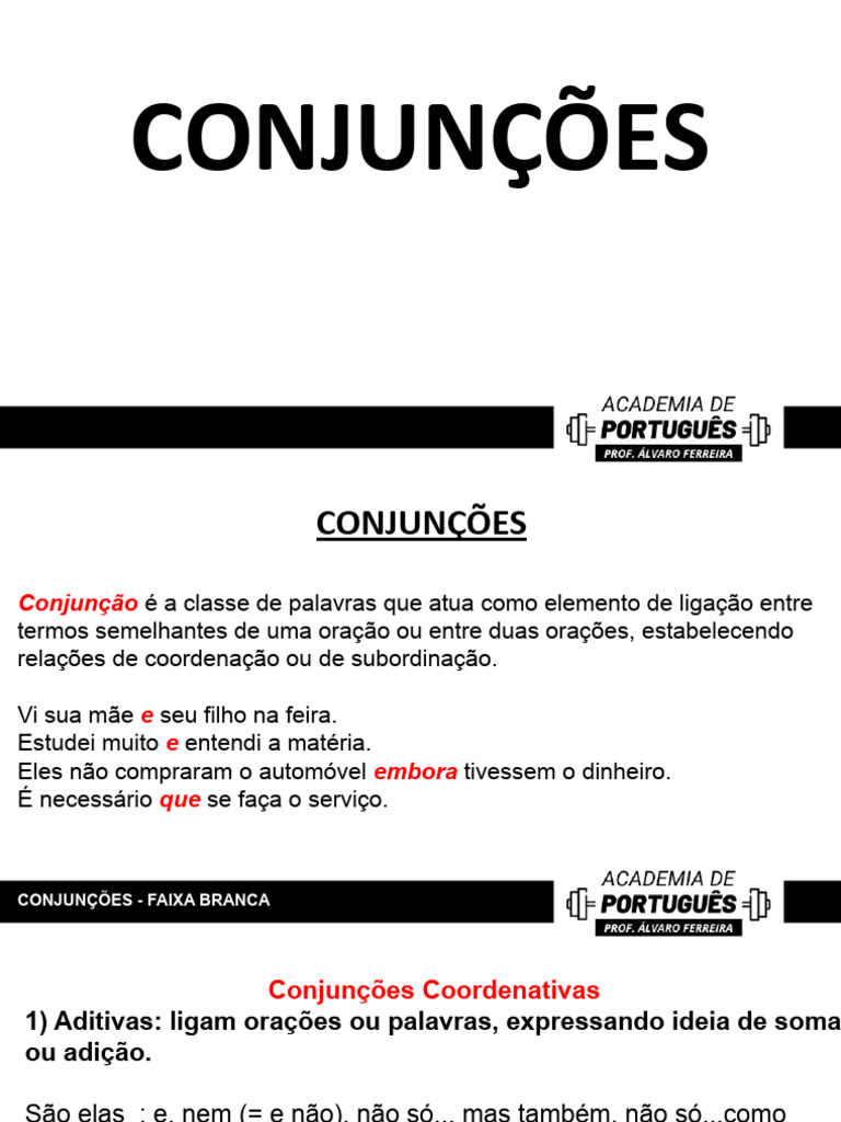 Entenda as Conjunções: Tipos e Exemplos | PDF