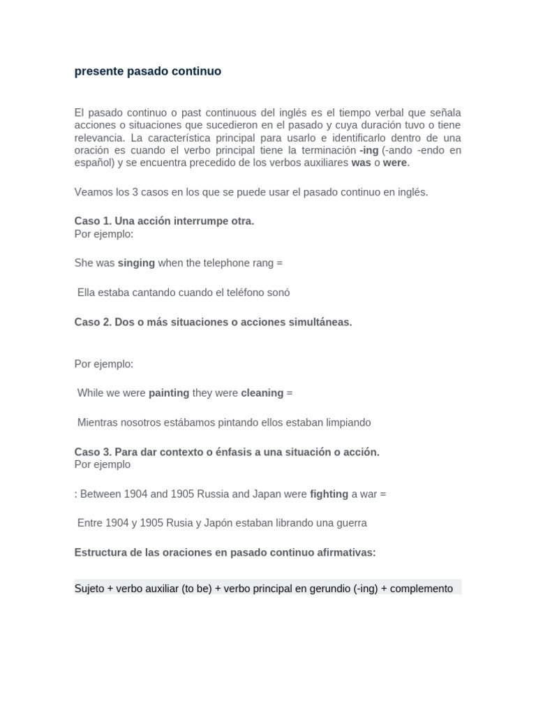 Uso del Pasado Continuo en Inglés | PDF | Verbo | Mecánica del lenguaje