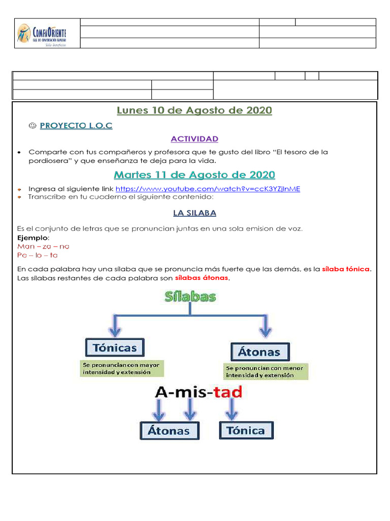 Taller de Español: Sílaba Tónica y Acento | PDF | Lingüística | Fonología