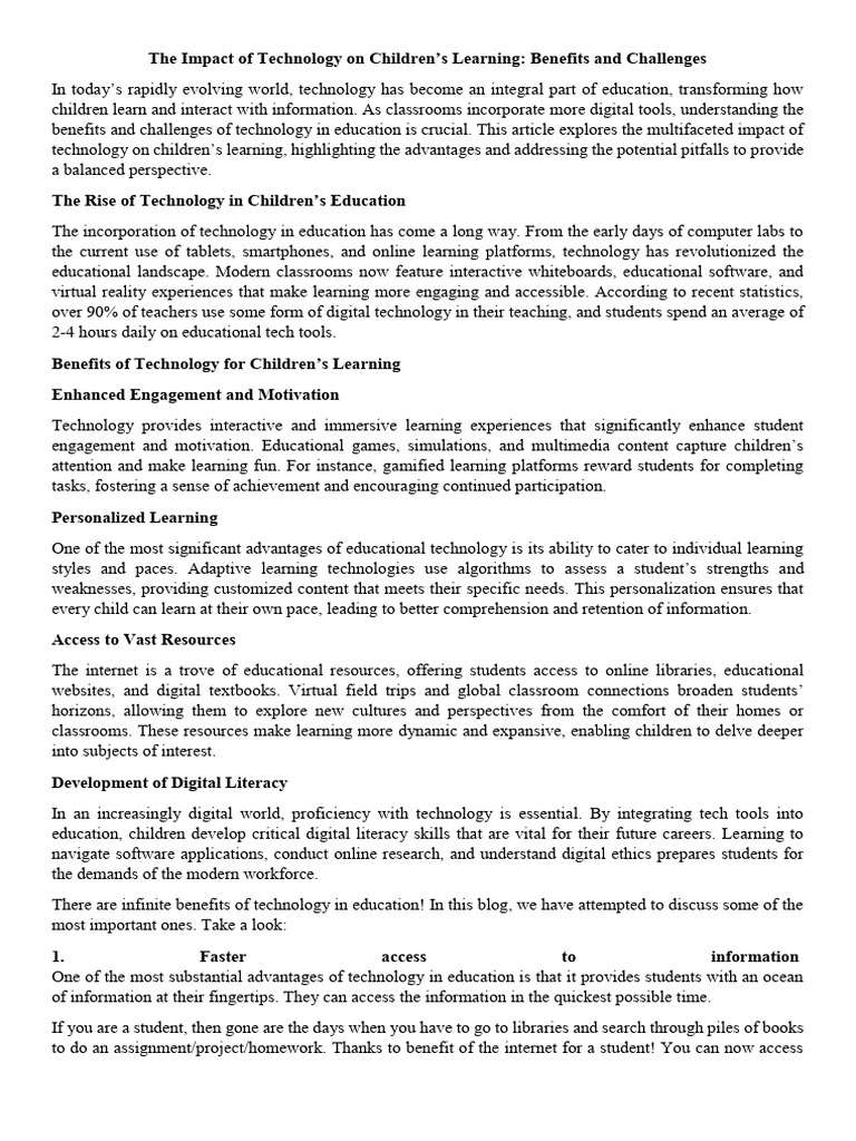 The Impact of Technology On School | PDF | Educational Technology ...