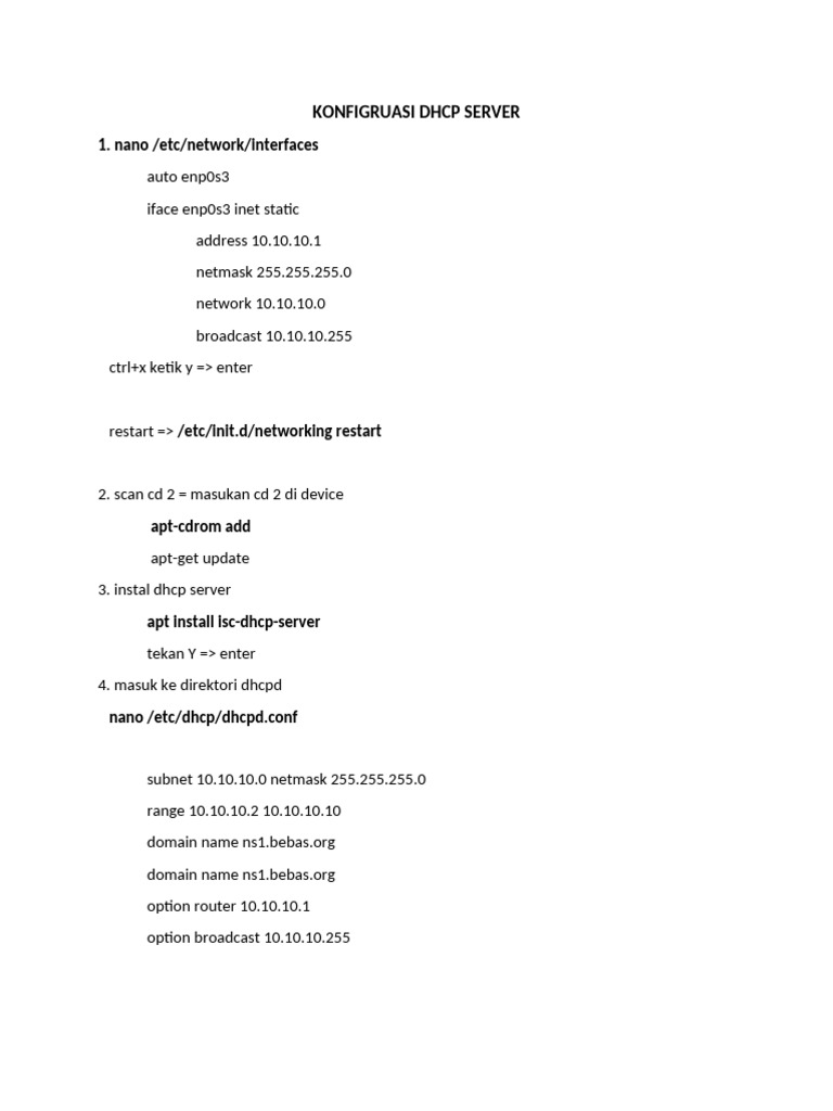 Konfigurasi DHCP Server di Linux | PDF