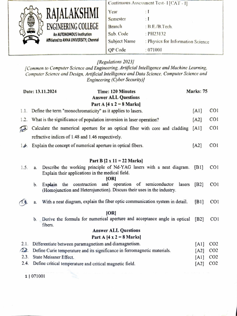 Rajalakshmi Engineering College CAT Papers | PDF | Mathematics | Science
